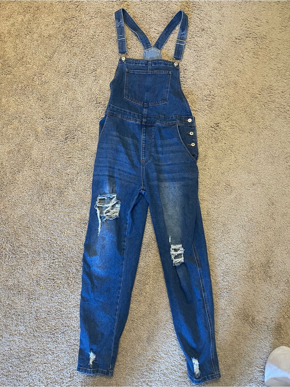Distressed Blue Denim Women's Overalls